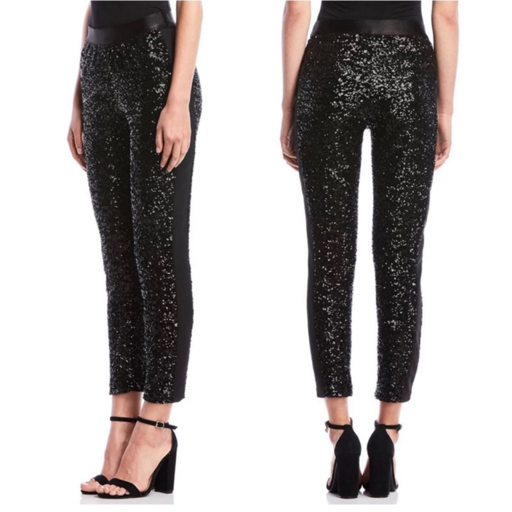 Nwt Bailey 44 Coco Sequin Trousers Pants Sparkly Black Satin Ankle Crop Medium